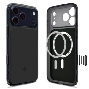 coque ultra hybrid ”t” mag magsafe pour iphone 17 pro spigen noir mat