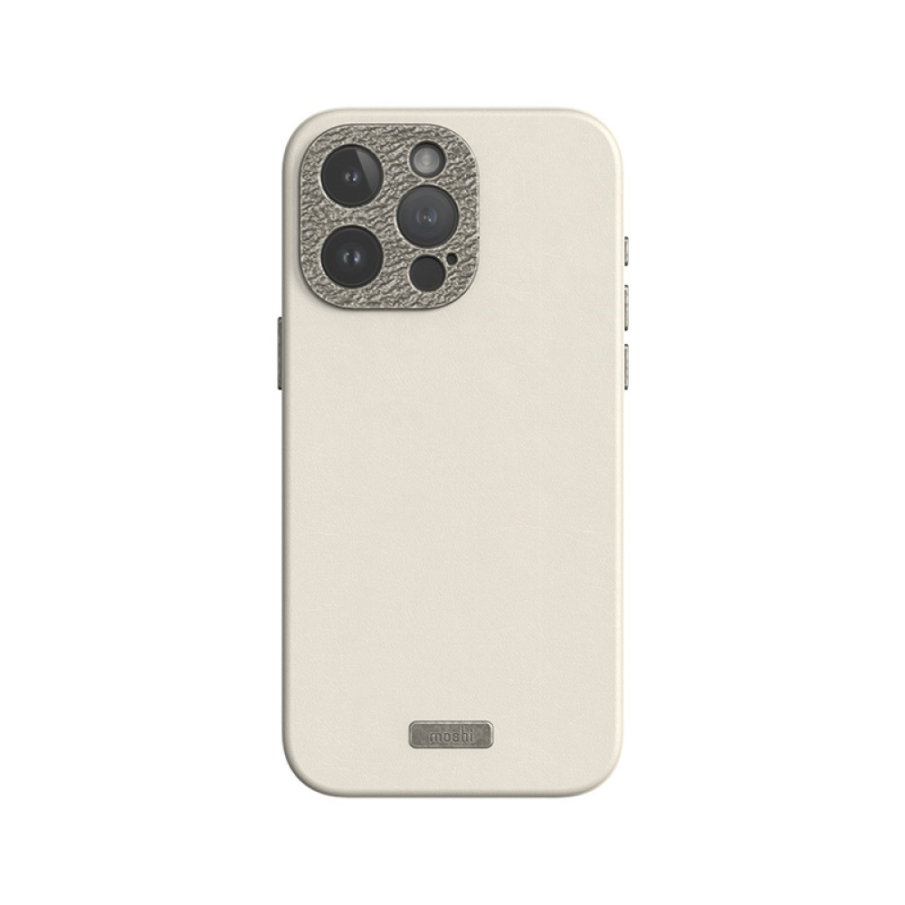 coque iphone 15 pro napa magsafe moshi blanc crème