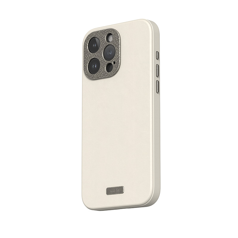 coque iphone 15 pro napa magsafe moshi blanc crème