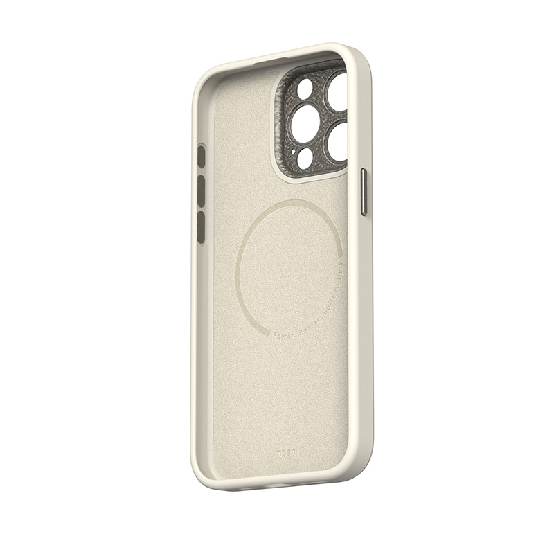 coque iphone 15 pro napa magsafe moshi blanc crème