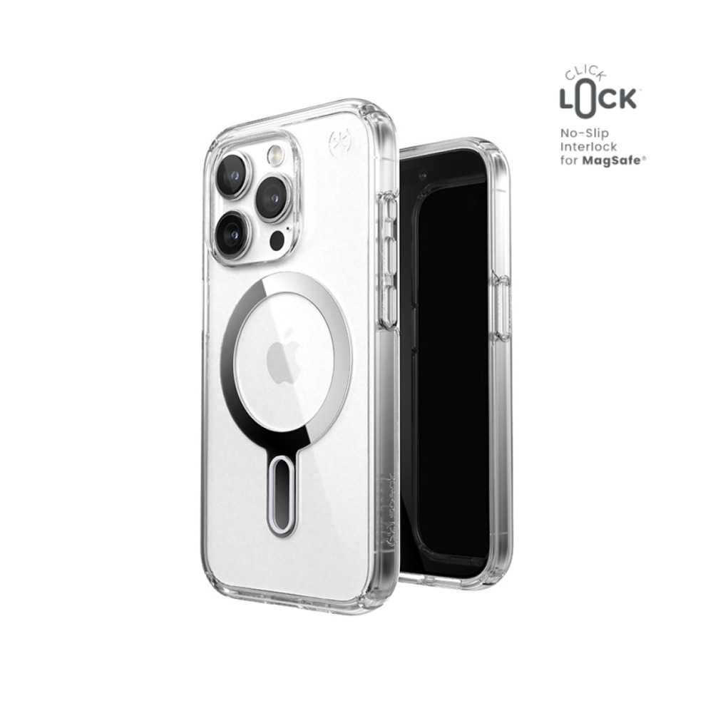 coque iphone 15 pro presidio perfect clear clicklock magsafe speck argent