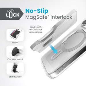 coque iphone 15 pro presidio perfect clear clicklock magsafe speck argent