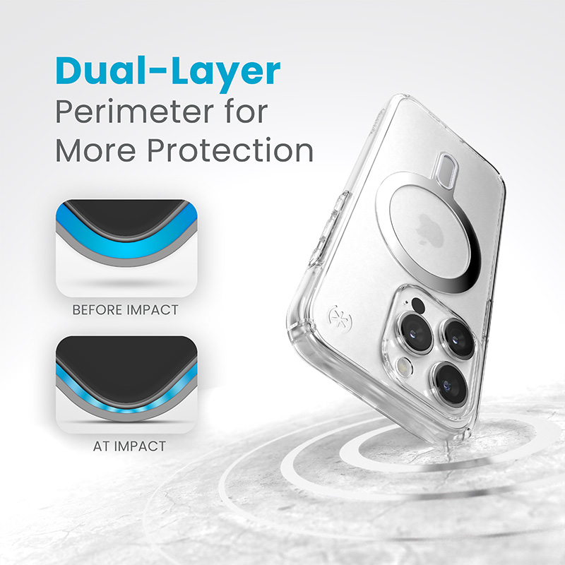coque iphone 15 pro presidio perfect clear clicklock magsafe speck argent