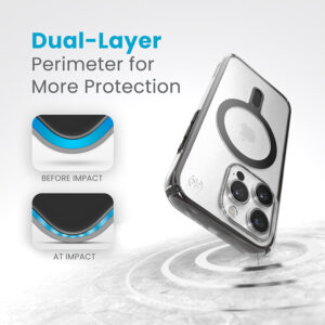 coque iphone 15 pro presidio perfect clear clicklock magsafe speck noir givré