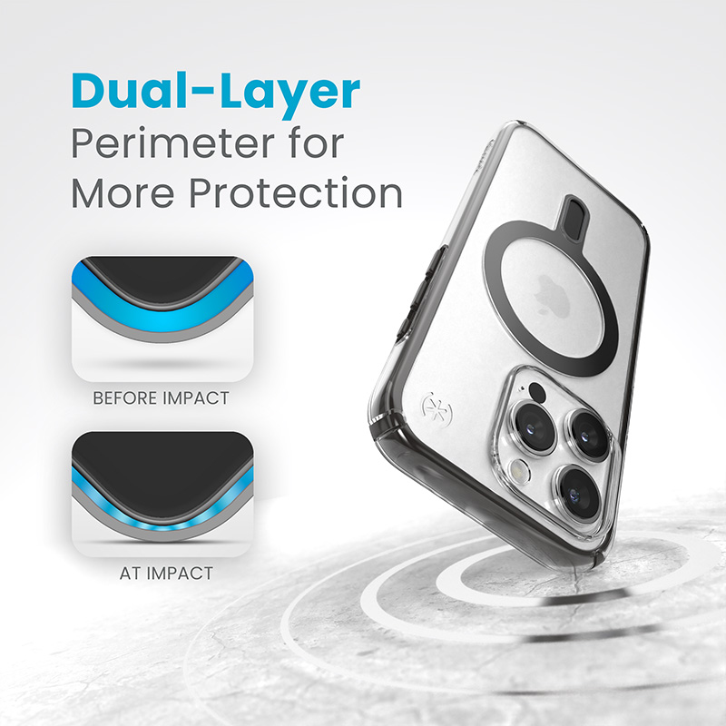 coque iphone 15 pro presidio perfect clear clicklock magsafe speck noir givré
