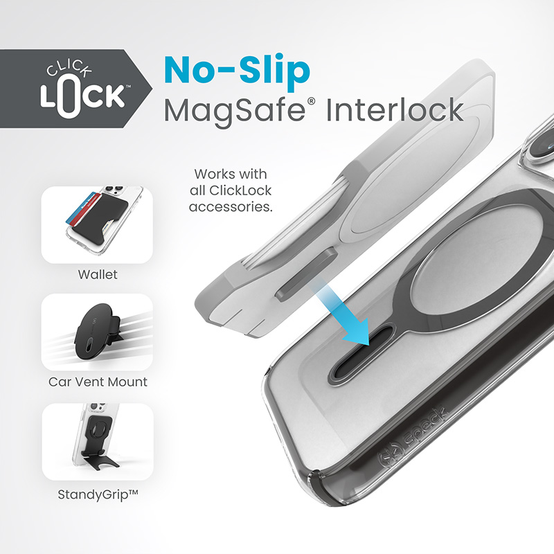 coque iphone 15 pro presidio perfect clear clicklock magsafe speck noir givré