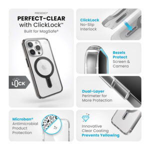 coque iphone 15 pro presidio perfect clear clicklock magsafe speck noir givré