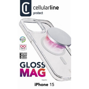 coque iphone 15 gloss mag magsafe cellularline transparent