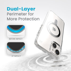 coque iphone 15 plus presidio perfect clear clicklock magsafe speck argent