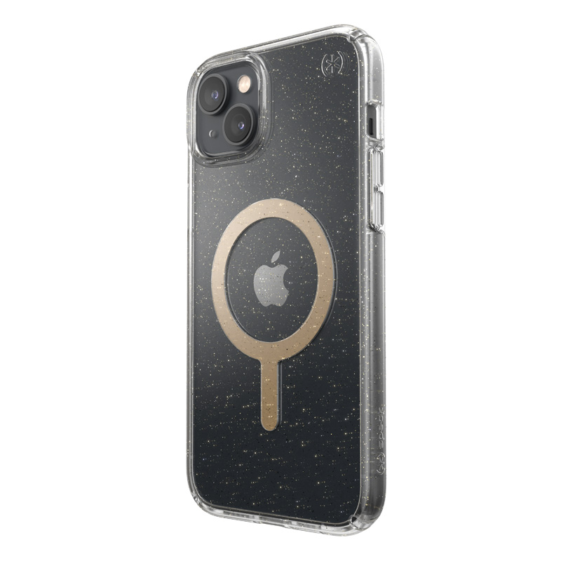 coque iphone 15 plus presidio perfect clear glitter magsafe speck paillettes dorées