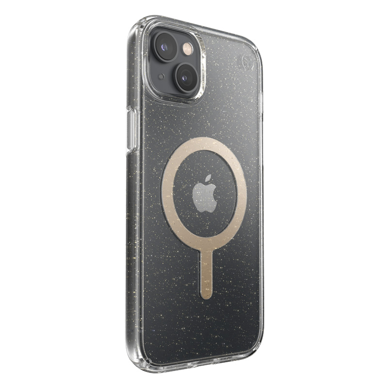 coque iphone 15 plus presidio perfect clear glitter magsafe speck paillettes dorées
