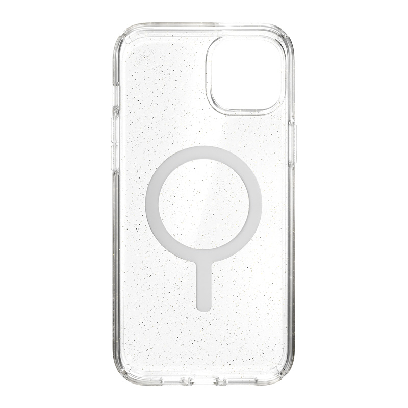 coque iphone 15 plus presidio perfect clear glitter magsafe speck paillettes dorées