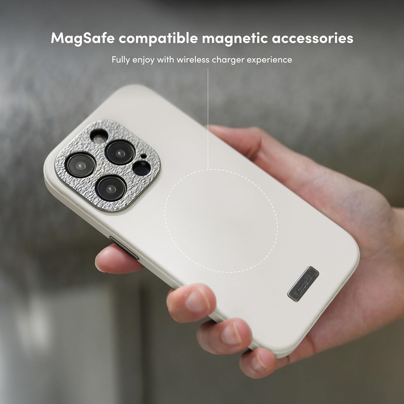 coque iphone 15 pro napa magsafe moshi blanc crème