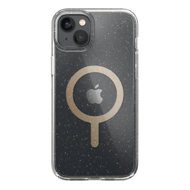 coque iphone 15 plus presidio perfect clear glitter magsafe speck paillettes dorées