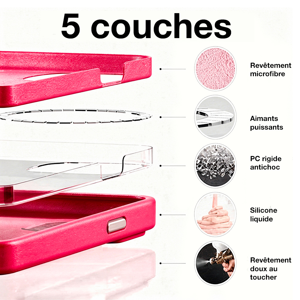 coque rose fluo et magsafe pour iphone 16 pro max
