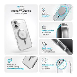 coque iphone 16 presidio perfect clear speck transparent serene silver