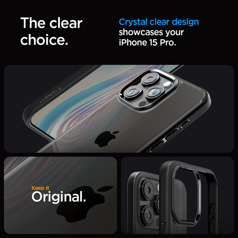 coque iphone 15 pro ultra hybrid spigen noir mat