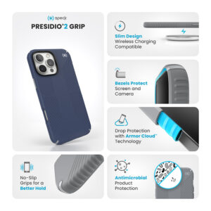 coque iphone 16 pro max presidio2 grip speck bleu côtier