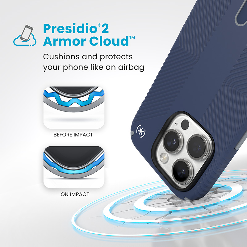 coque iphone 16 pro presidio2 grip speck bleu côtier dust gray