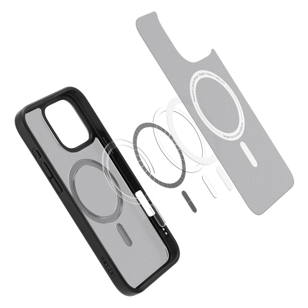 coque iphone 16 pro ultra hybrid mag spigen noir givré
