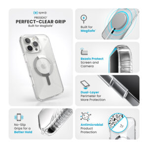coque iphone 16 pro max presidio perfect clear speck transparent chrome finish
