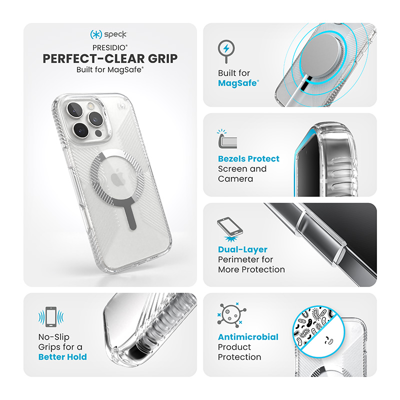 coque iphone 16 pro max presidio perfect clear speck transparent chrome finish