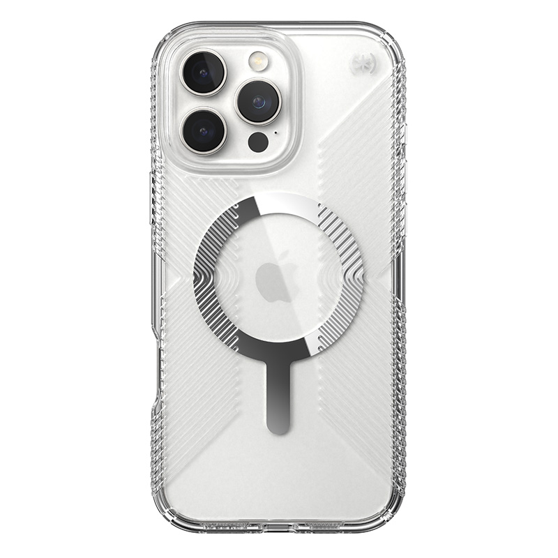 coque iphone 16 pro max presidio perfect clear speck transparent chrome finish