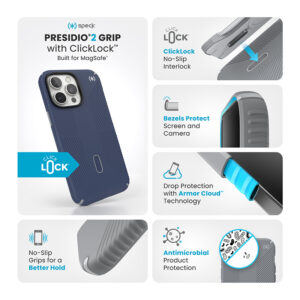 coque iphone 16 pro max presidio2 grip speck bleu côtier dust gray