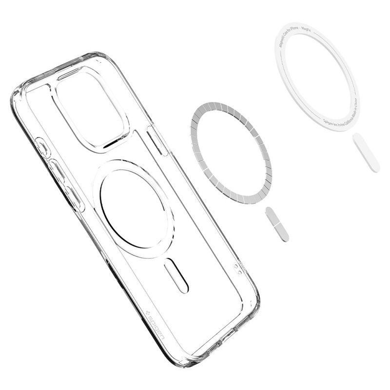 coque iphone 15 pro ultra hybrid mag spigen blanc