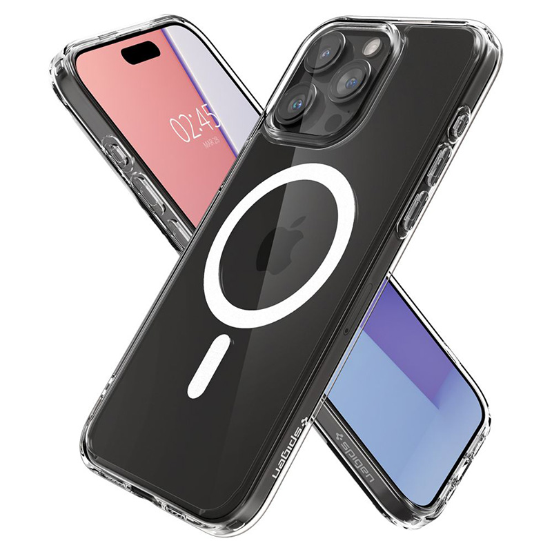 coque iphone 15 pro ultra hybrid mag spigen blanc