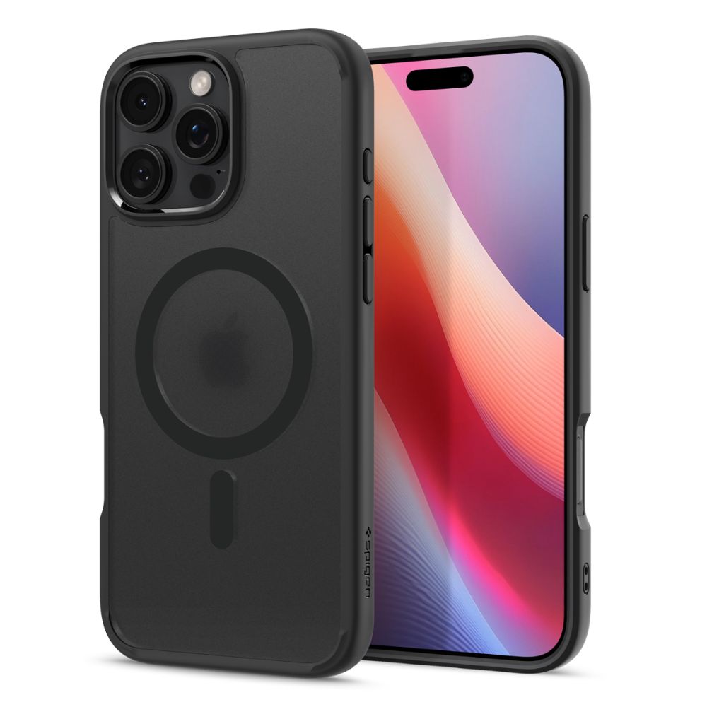 coque iphone 16 pro ultra hybrid mag spigen noir givré