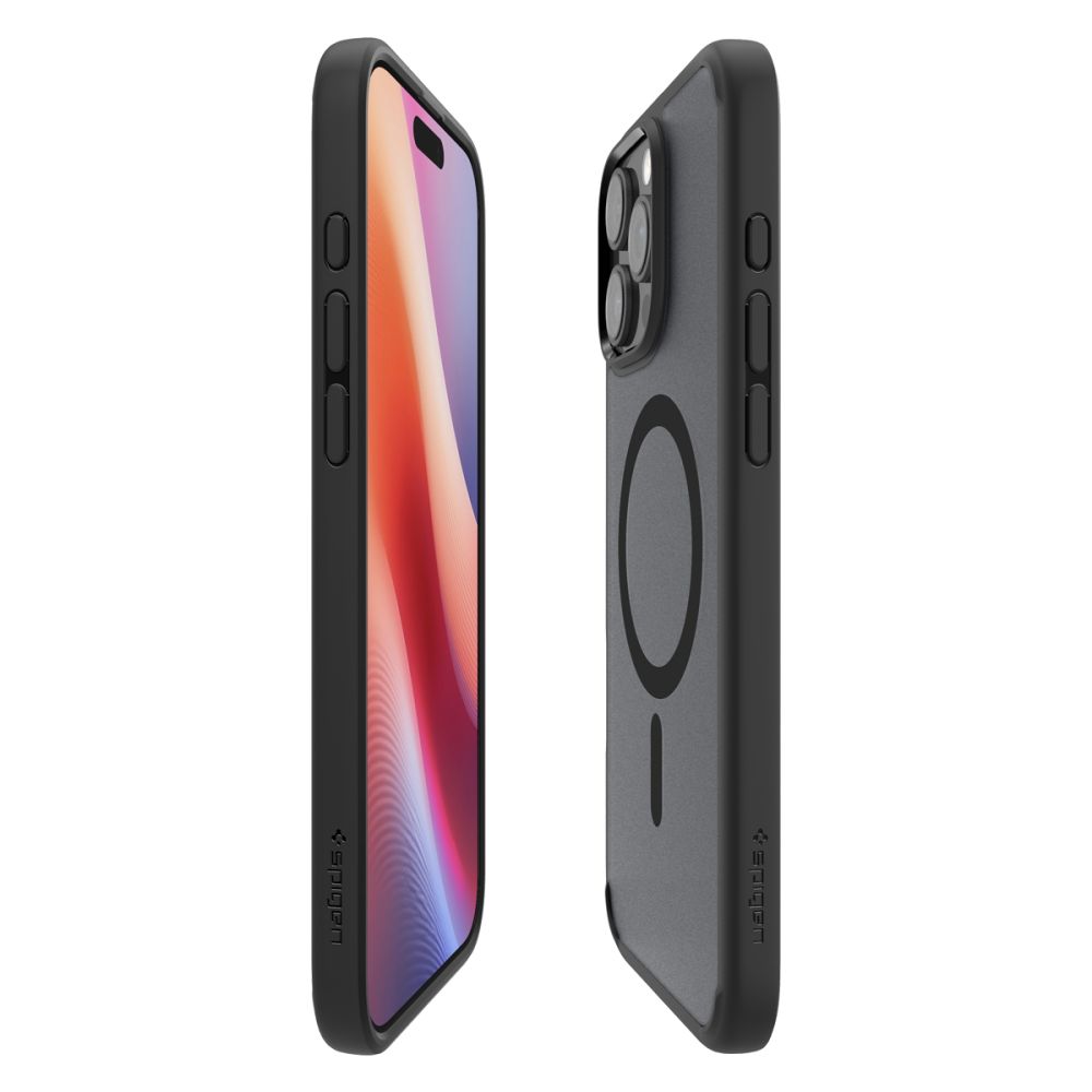 coque iphone 16 pro ultra hybrid mag spigen noir givré