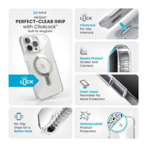 coque iphone 16 pro max presidio perfect clear speck transparent serene silver