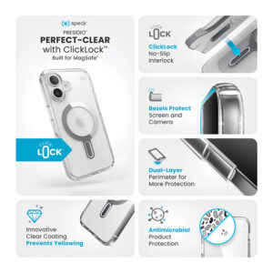 coque iphone 16 presidio perfect clear speck transparent chrome finish