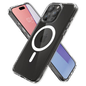 coque iphone 15 pro max ultra hybrid mag spigen blanc