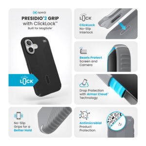 coque iphone 16 presidio2 grip speck noir slate gray