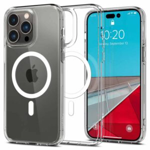 coque iphone 14 pro ultra hybrid mag spigen blanc