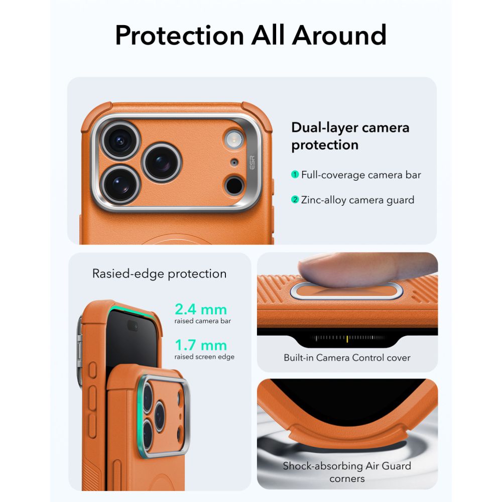 coque cyber tough magsafe avec béquille pour iphone 18 pro esr orange