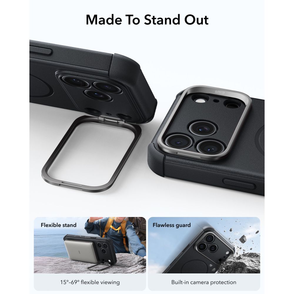 coque cyber tough magsafe avec béquille pour iphone 18 pro max esr noir