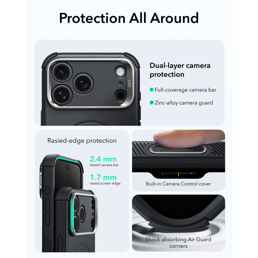 coque cyber tough magsafe avec béquille pour iphone 18 pro max esr noir