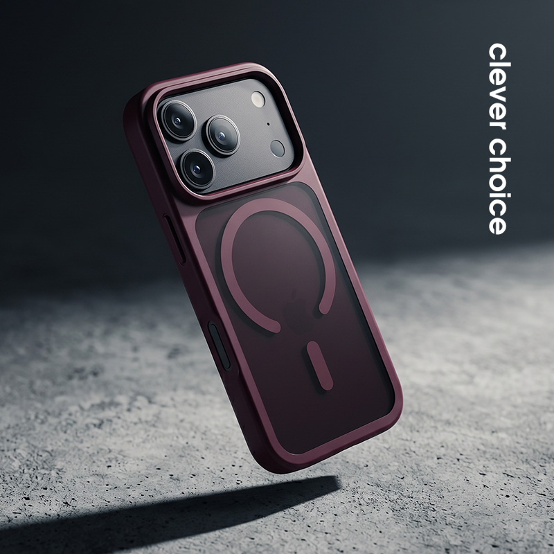 coque iphone 18 pro max hybrid matte magnetic crong prune burgundy