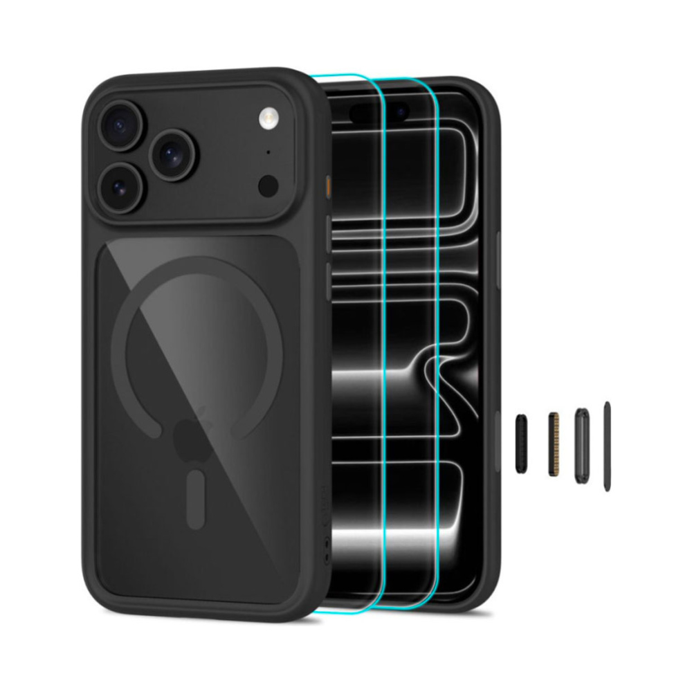 coque magone magsafe cc et verre trempé pour iphone 18 pro tech protect noir et transparent
