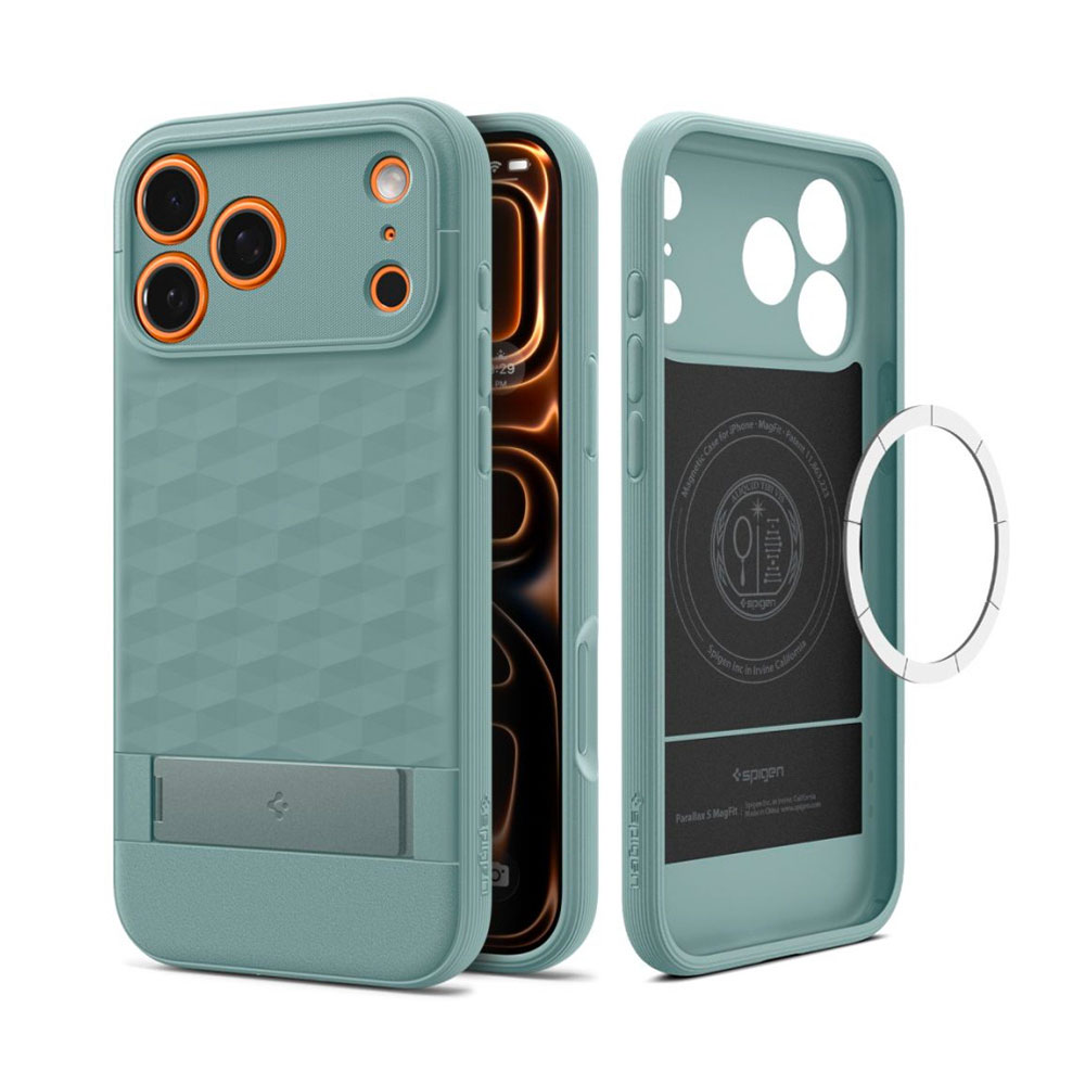 coque parallax s mag magsafe pour iphone 18 pro max spigen vert sauge