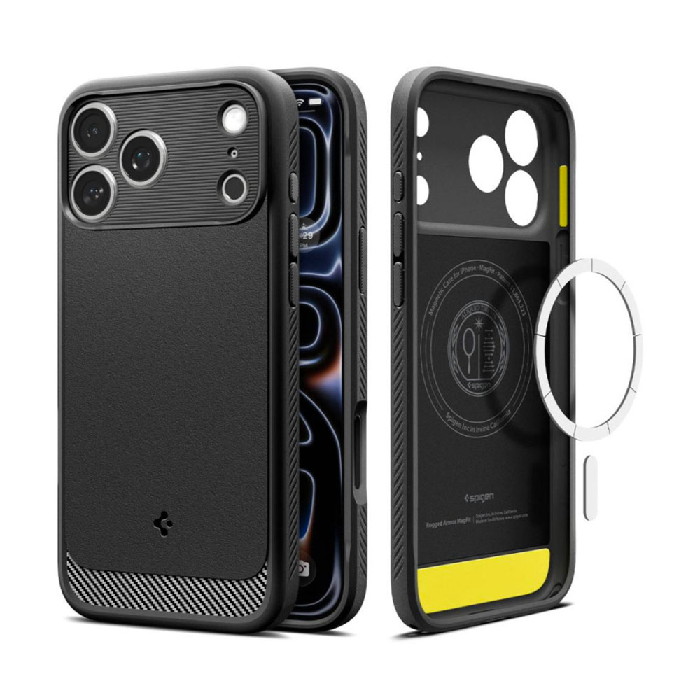 coque rugged armor mag magsafe pour iphone 18 pro max spigen noir mat