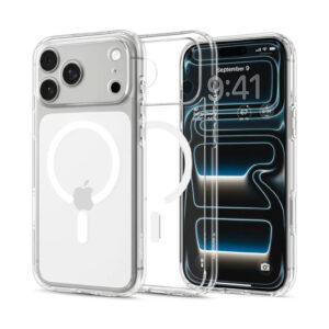 coque ultra hybrid mag magsafe pour iphone 18 pro max spigen transparent et blanc