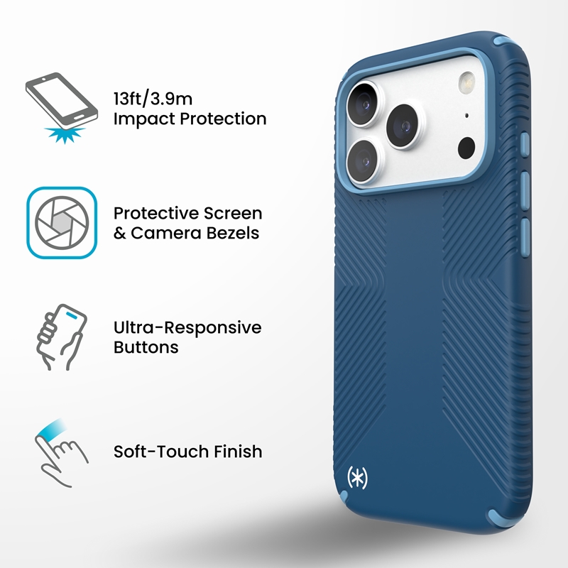 coque iphone 18 pro presidio2 grip magsafe speck bleu deep sea
