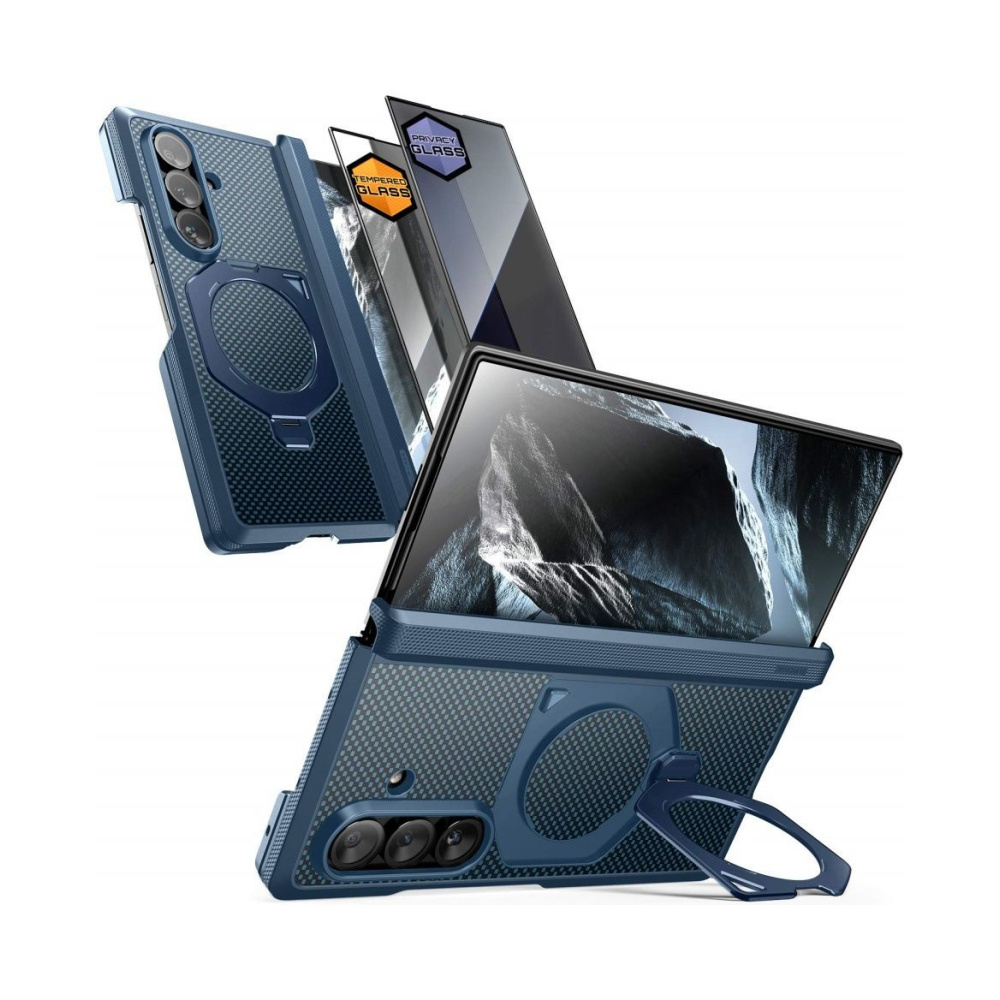 coque samsung galaxy z fold 8 ultra ub aero magsafe aramide supcase bleu + 2 verres