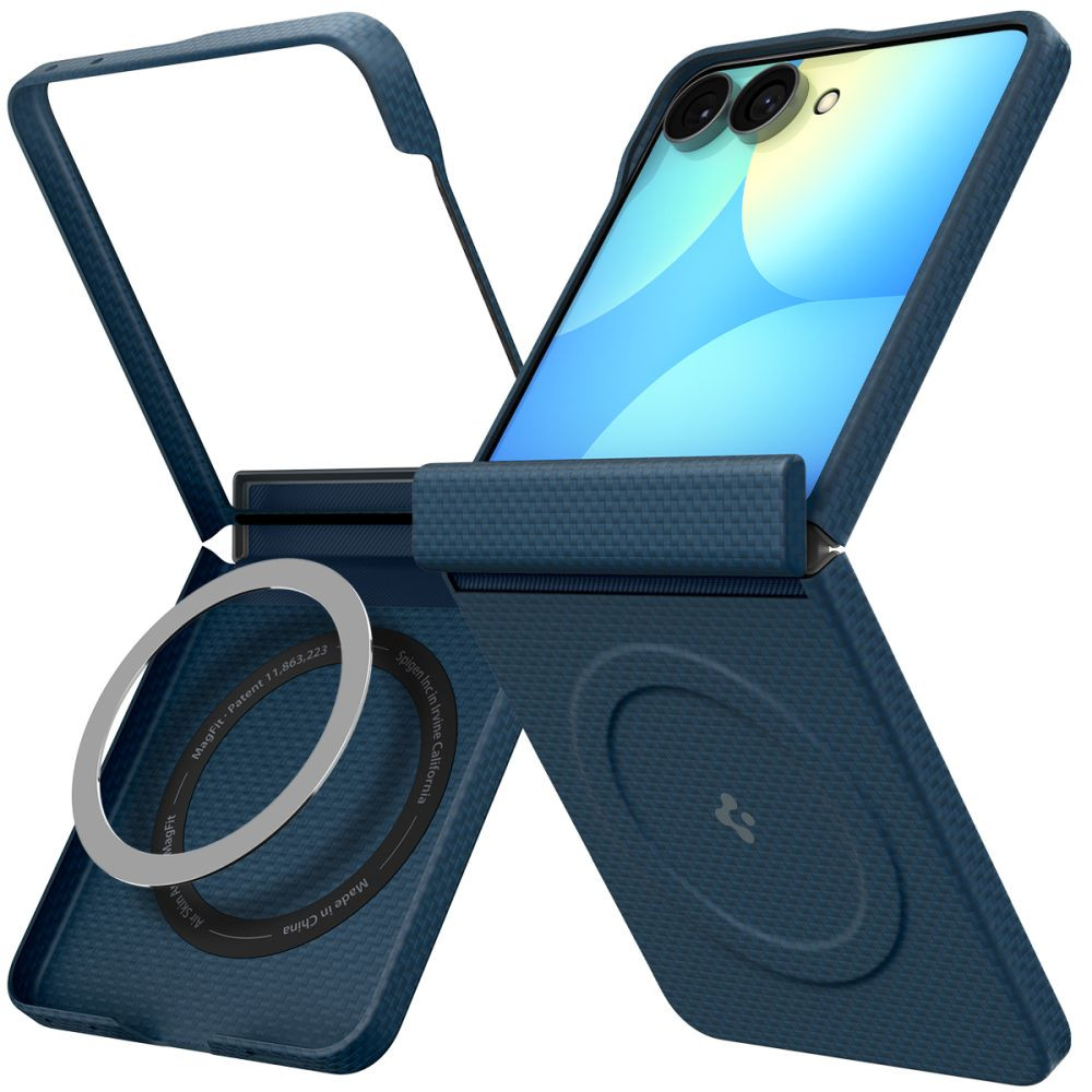 coque samsung galaxy z flip 8 airskin aramid magsafe spigen bleu marine