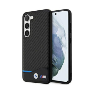 Coque Galaxy S23+ BMW Leather Carbon Blue Line noire