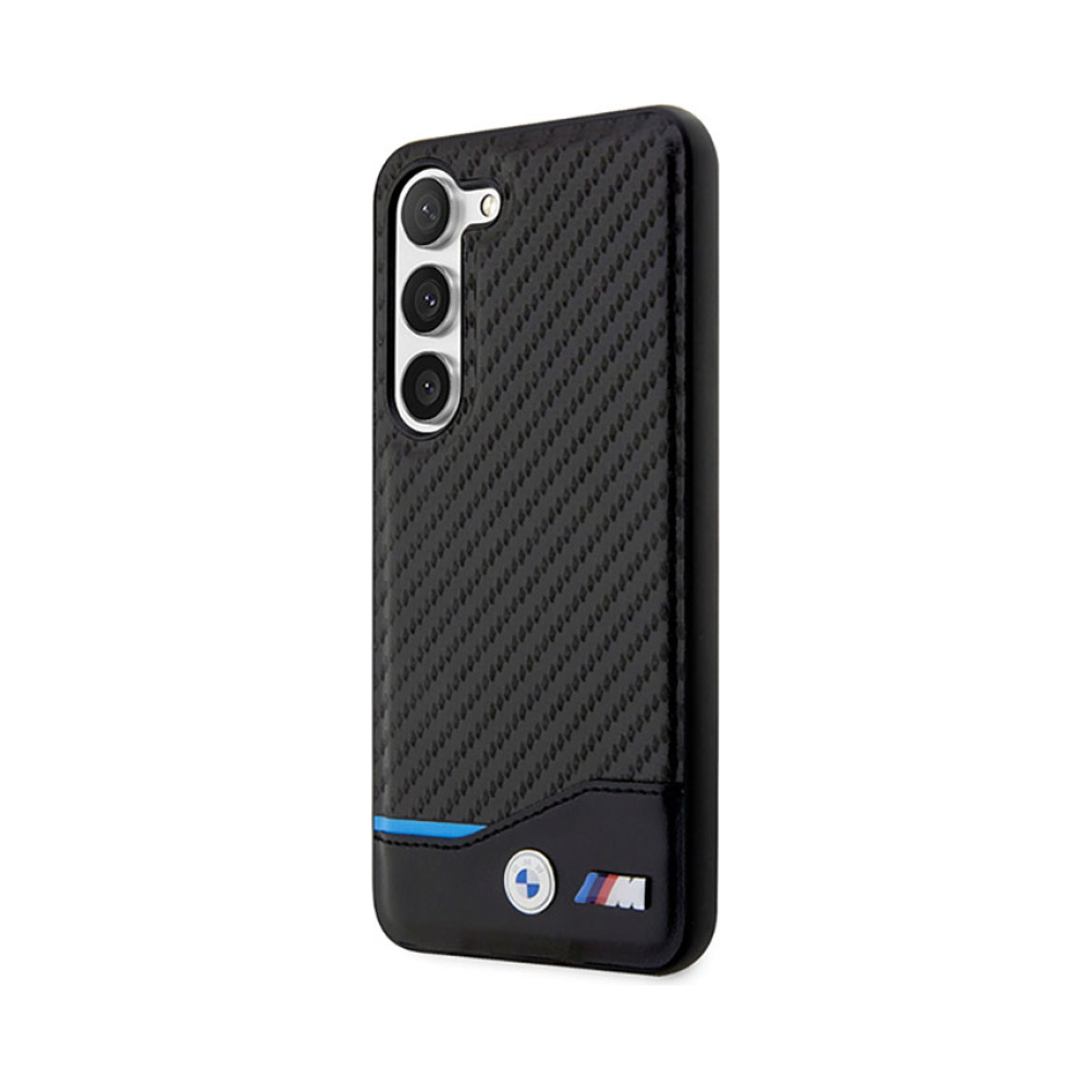 Coque Galaxy S23+ BMW Leather Carbon Blue Line noire — visuel 2